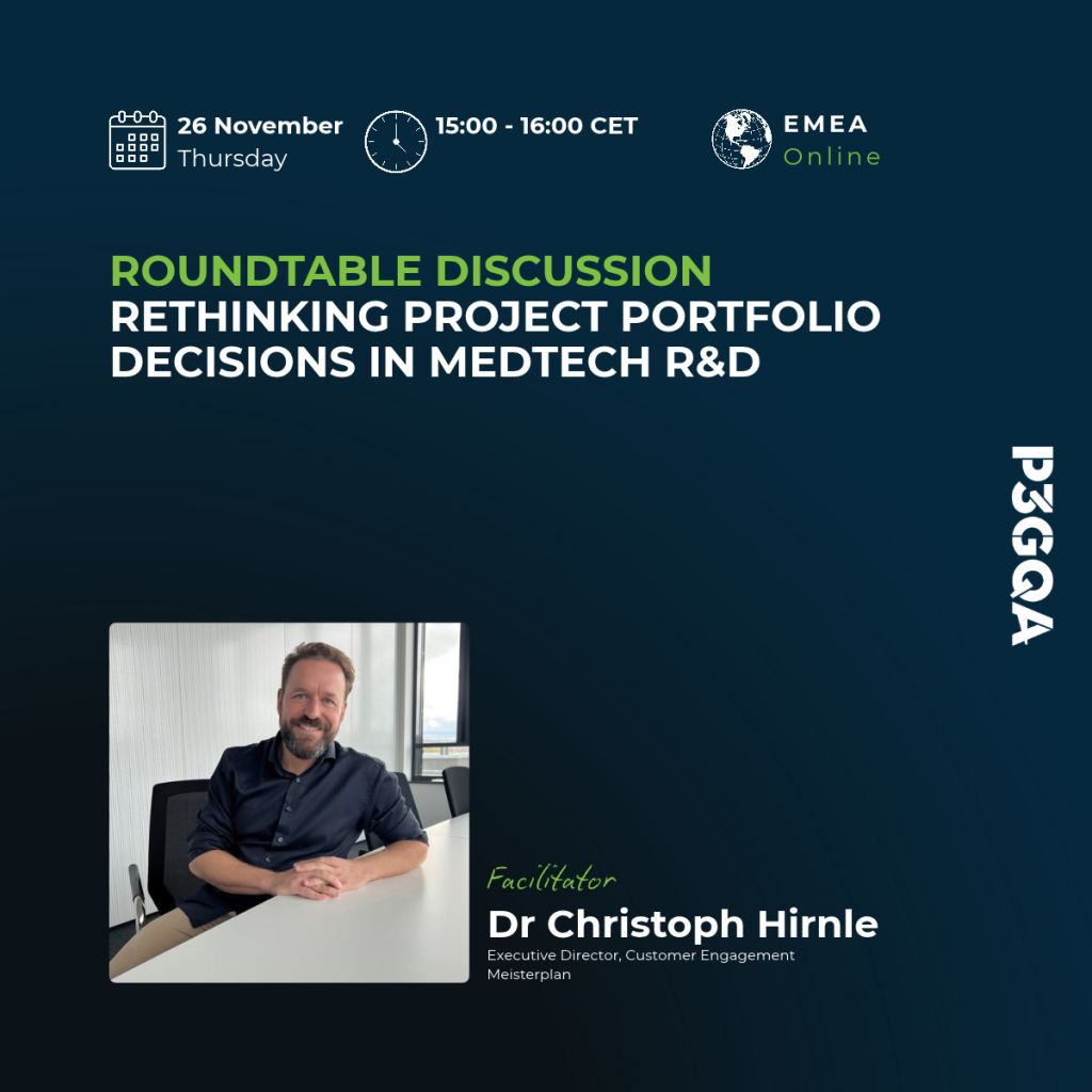 Roundtable discussion: Rethinking Project Portfolio Decisions in Medtech R&D. 26 November 2026, 15:00 to 16:00 CET